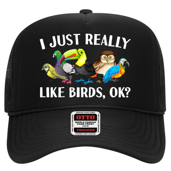 Cool Bird Lover Bird Watcher Nerd Parrot Birds High Crown Mesh Back Trucker Hat