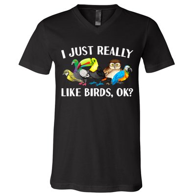 Cool Bird Lover Bird Watcher Nerd Parrot Birds V-Neck T-Shirt