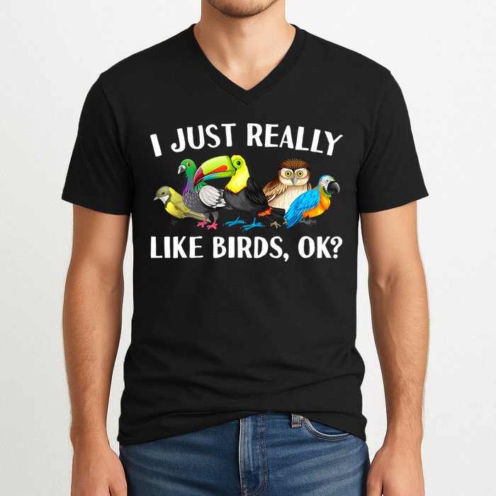 Cool Bird Lover Bird Watcher Nerd Parrot Birds V-Neck T-Shirt
