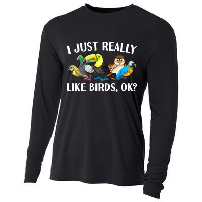 Cool Bird Lover Bird Watcher Nerd Parrot Birds Cooling Performance Long Sleeve Crew