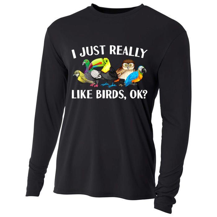 Cool Bird Lover Bird Watcher Nerd Parrot Birds Cooling Performance Long Sleeve Crew