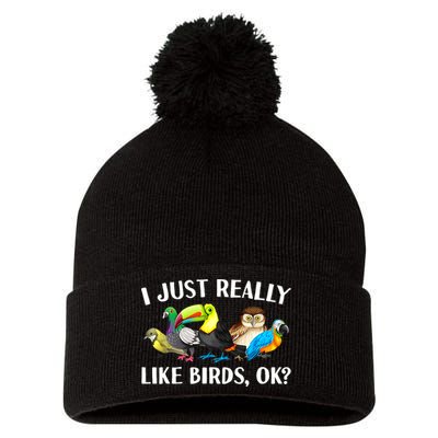 Cool Bird Lover Bird Watcher Nerd Parrot Birds Pom Pom 12in Knit Beanie