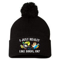 Cool Bird Lover Bird Watcher Nerd Parrot Birds Pom Pom 12in Knit Beanie