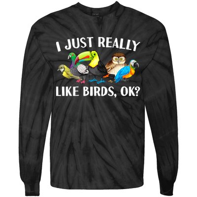 Cool Bird Lover Bird Watcher Nerd Parrot Birds Tie-Dye Long Sleeve Shirt
