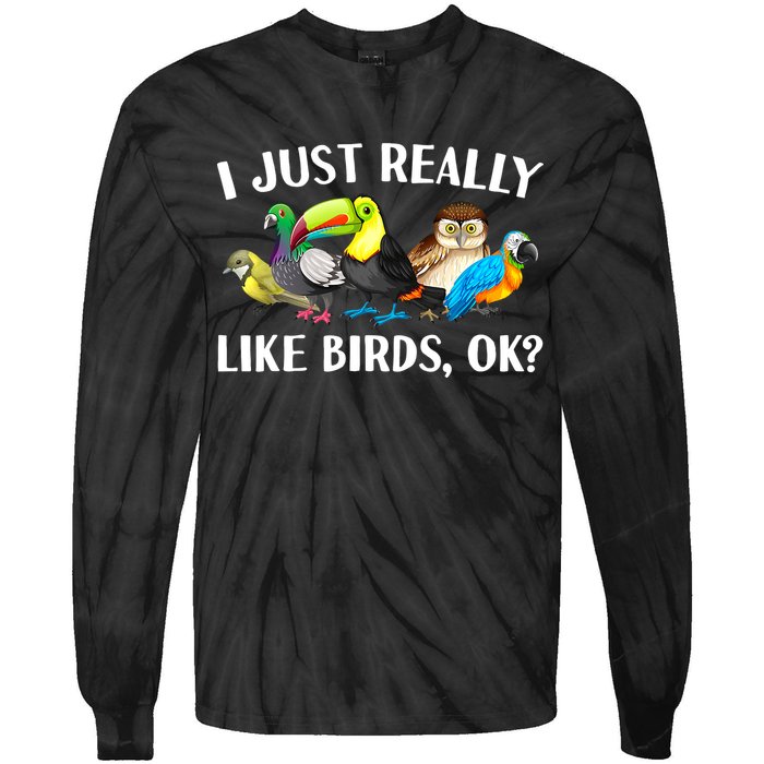 Cool Bird Lover Bird Watcher Nerd Parrot Birds Tie-Dye Long Sleeve Shirt
