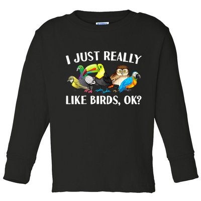 Cool Bird Lover Bird Watcher Nerd Parrot Birds Toddler Long Sleeve Shirt