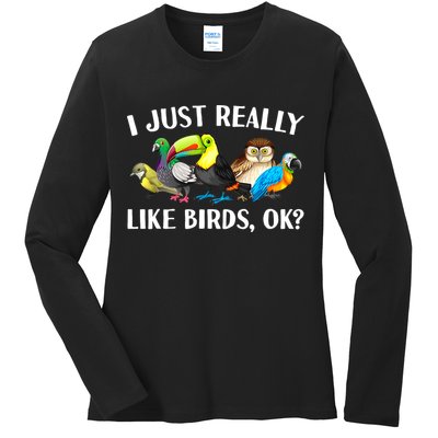 Cool Bird Lover Bird Watcher Nerd Parrot Birds Ladies Long Sleeve Shirt