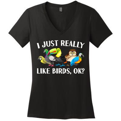 Cool Bird Lover Bird Watcher Nerd Parrot Birds Women's V-Neck T-Shirt