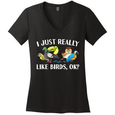 Cool Bird Lover Bird Watcher Nerd Parrot Birds Women's V-Neck T-Shirt