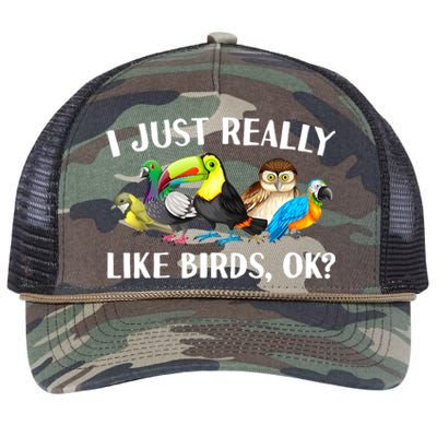 Cool Bird Lover Bird Watcher Nerd Parrot Birds Retro Rope Trucker Hat Cap