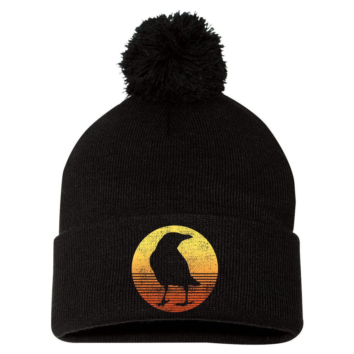 Crow Bird Lover Gift Raven Vintage Pom Pom 12in Knit Beanie