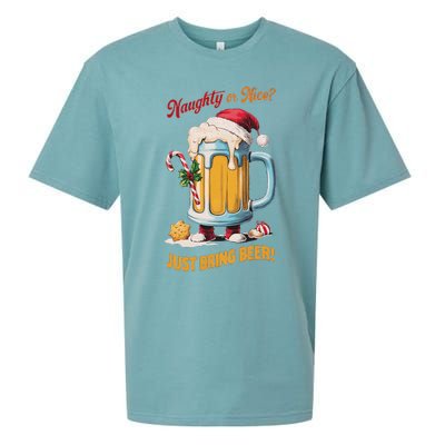 Christmas Beer Lover Naughty Or Nice Just Bring Beer Winter Sueded Cloud Jersey T-Shirt