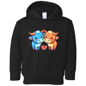 Cute Bull Love Couple Taurus Valentines Day Toddler Hoodie