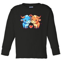 Cute Bull Love Couple Taurus Valentines Day Toddler Long Sleeve Shirt