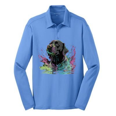 Cute Black Lab Black Labrador Retriever Puppy Dog Mom Animal Silk Touch Performance Long Sleeve Polo