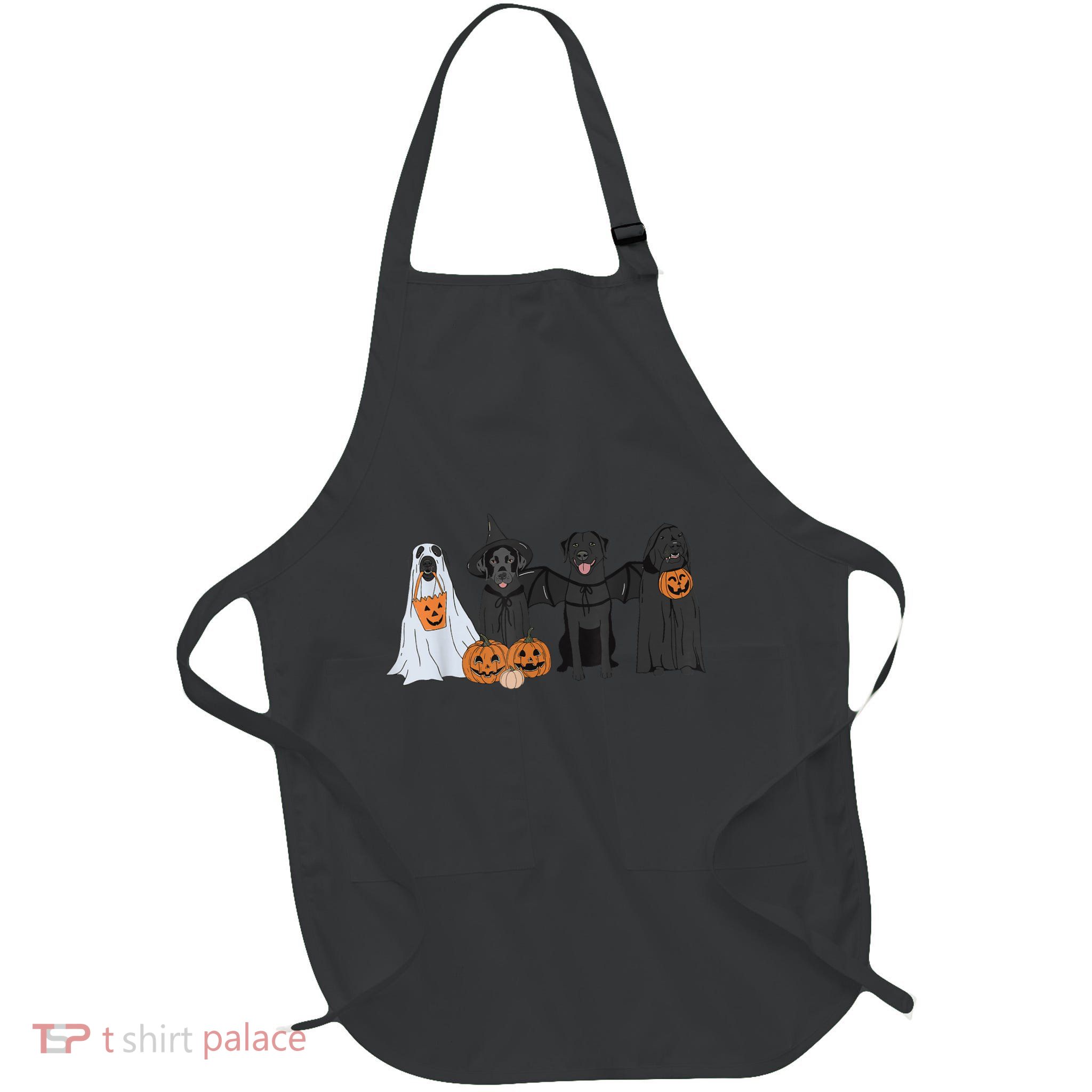 Cute Black Labrador Dog Halloween Pumpkin Labrador Dog Mom Full-Length Apron With Pockets