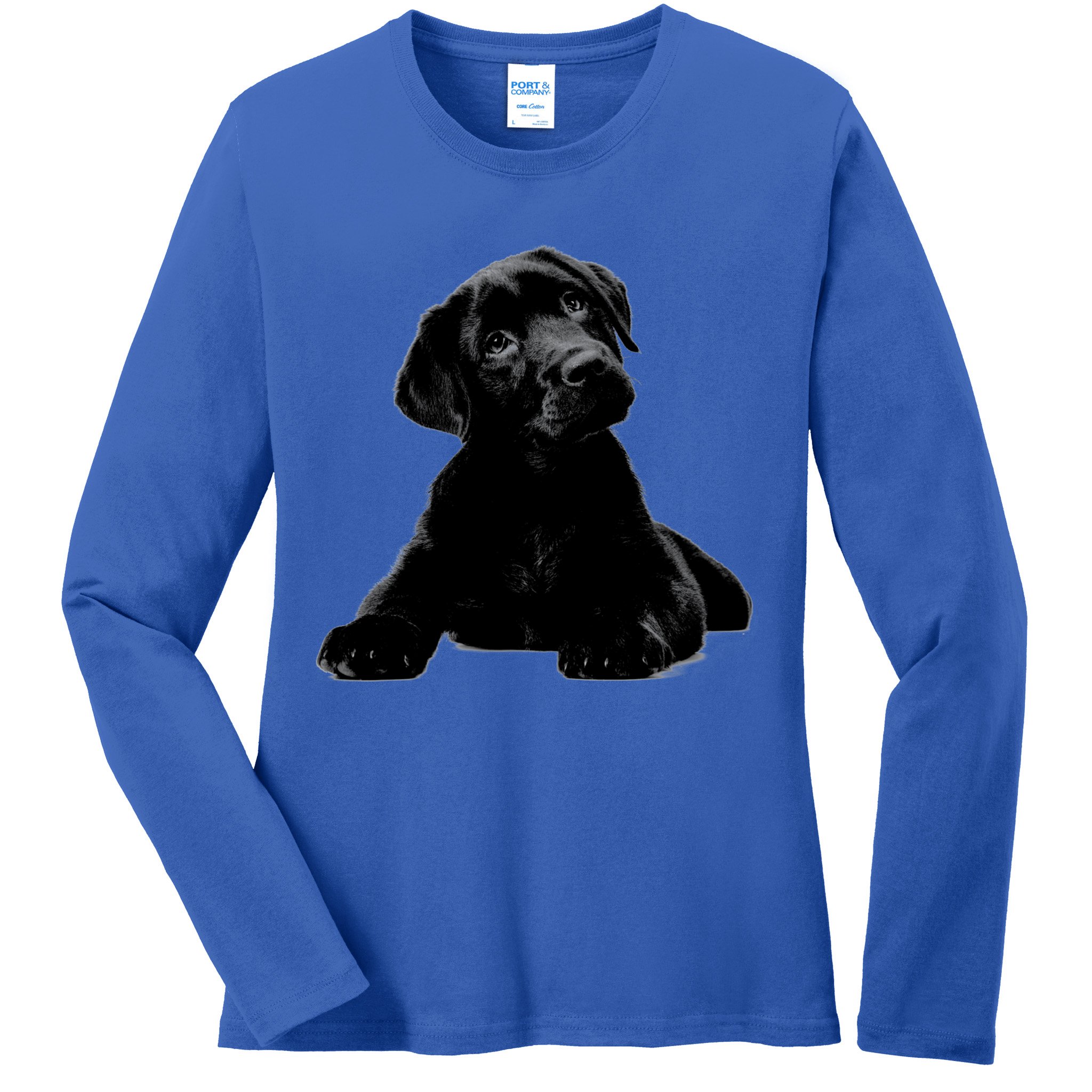 Cute Black Lab Puppy Dog Animal Lover Gift Ladies Long Sleeve Shirt
