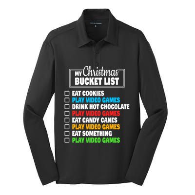 Christmas Bucket List Video Gamer Xmas Cute Gift Silk Touch Performance Long Sleeve Polo