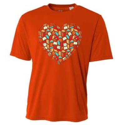 Cute Book Lover Reading Fan Heart Cooling Performance Crew T-Shirt