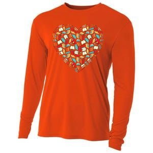 Cute Book Lover Reading Fan Heart Cooling Performance Long Sleeve Crew