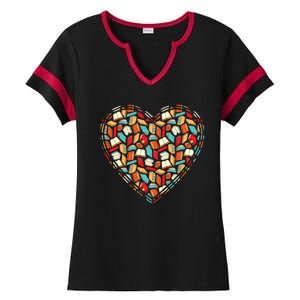 Cute Book Lover Reading Fan Heart Ladies Halftime Notch Neck Tee