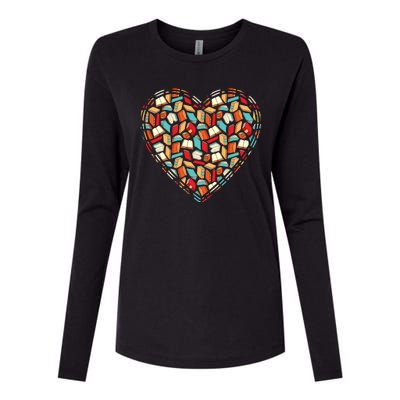 Cute Book Lover Reading Fan Heart Womens Cotton Relaxed Long Sleeve T-Shirt