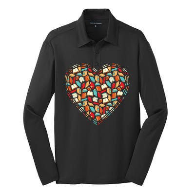 Cute Book Lover Reading Fan Heart Silk Touch Performance Long Sleeve Polo