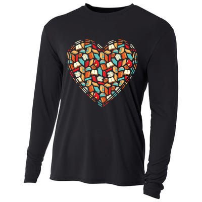 Cute Book Lover Reading Fan Heart Cooling Performance Long Sleeve Crew