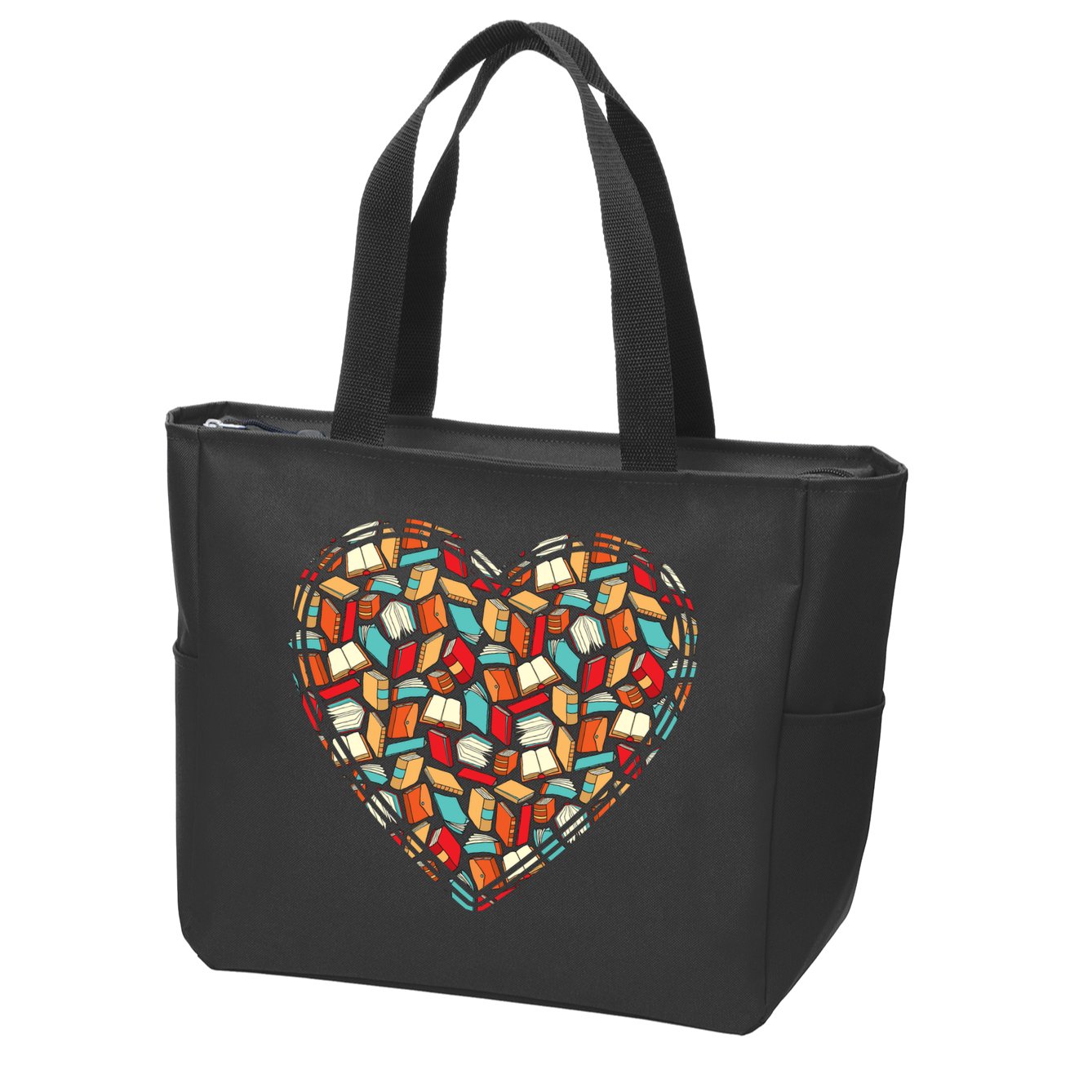 Cute Book Lover Reading Fan Heart Zip Tote Bag