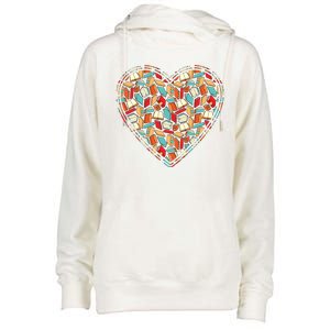 Cute Book Lover Reading Fan Heart Womens Funnel Neck Pullover Hood