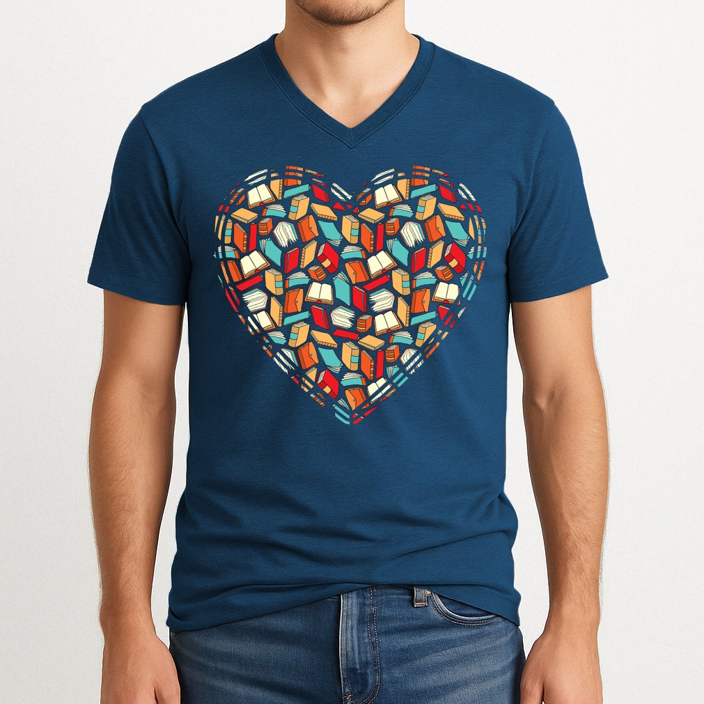 Cute Book Lover Reading Fan Heart V-Neck T-Shirt