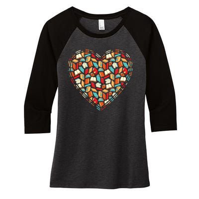 Cute Book Lover Reading Fan Heart Women's Tri-Blend 3/4-Sleeve Raglan Shirt