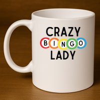 Crazy Bingo Lady 11oz C Handle Ceramic Mug