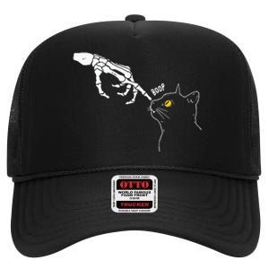 Cat Black Lover Skeleton Hand Boop Funny Halloween High Crown Mesh Back Trucker Hat