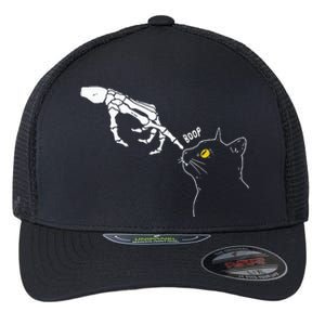 Cat Black Lover Skeleton Hand Boop Funny Halloween Flexfit Unipanel Trucker Cap