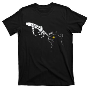 Cat Black Lover Skeleton Hand Boop Funny Halloween T-Shirt