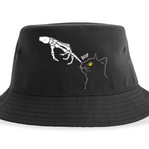 Cat Black Lover Skeleton Hand Boop Funny Halloween Sustainable Bucket Hat