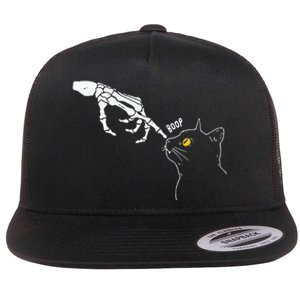 Cat Black Lover Skeleton Hand Boop Funny Halloween Flat Bill Trucker Hat