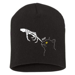 Cat Black Lover Skeleton Hand Boop Funny Halloween Short Acrylic Beanie