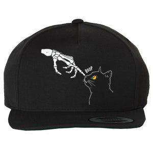 Cat Black Lover Skeleton Hand Boop Funny Halloween Wool Snapback Cap