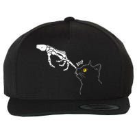 Cat Black Lover Skeleton Hand Boop Funny Halloween Wool Snapback Cap