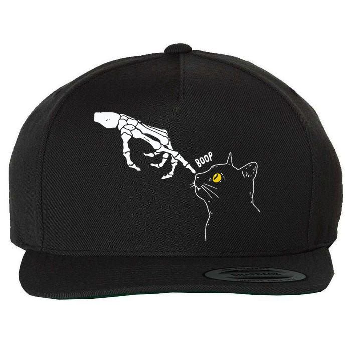 Cat Black Lover Skeleton Hand Boop Funny Halloween Wool Snapback Cap