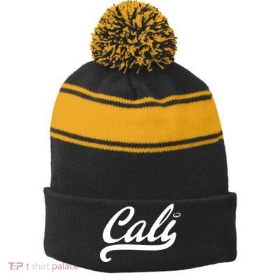 Cali Black Logo Stripe Pom Pom Beanie
