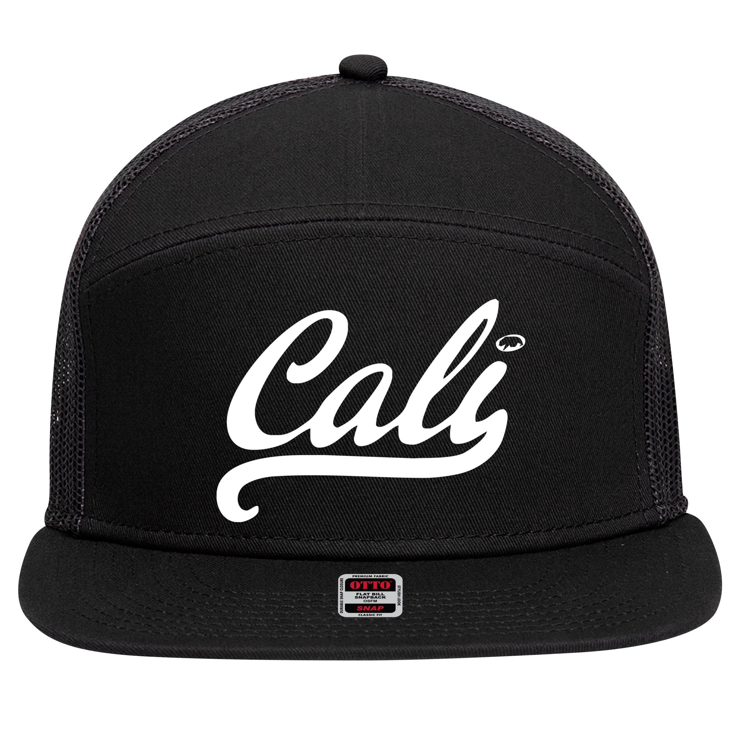 Cali Black Logo 7 Panel Mesh Trucker Snapback Hat