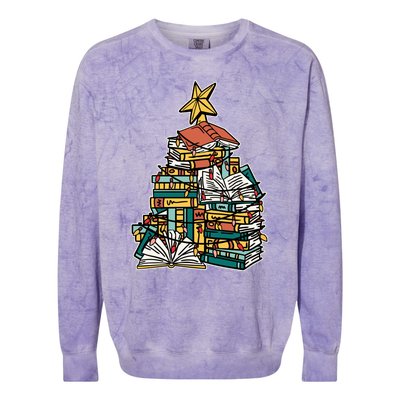 Christmas Book Lover Xmas Tree Reading Nerd Cool Gift Colorblast Crewneck Sweatshirt