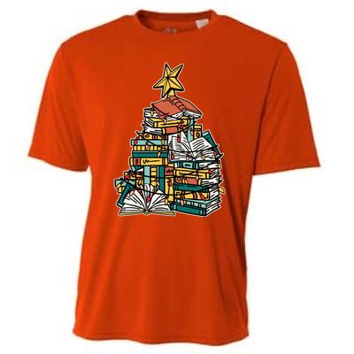 Christmas Book Lover Xmas Tree Reading Nerd Cool Gift Cooling Performance Crew T-Shirt