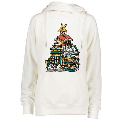 Christmas Book Lover Xmas Tree Reading Nerd Cool Gift Womens Funnel Neck Pullover Hood