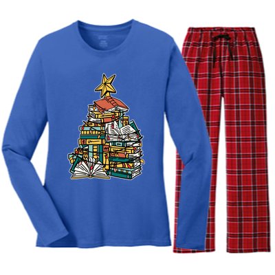 Christmas Book Lover Xmas Tree Reading Nerd Cool Gift Women's Long Sleeve Flannel Pajama Set 