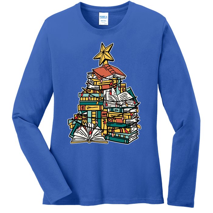 Christmas Book Lover Xmas Tree Reading Nerd Cool Gift Ladies Long Sleeve Shirt