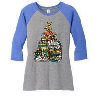 Christmas Book Lover Xmas Tree Reading Nerd Cool Gift Women's Tri-Blend 3/4-Sleeve Raglan Shirt